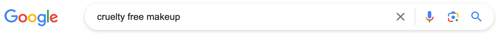 Google’s search bar showing the query “cruelty free makeup”