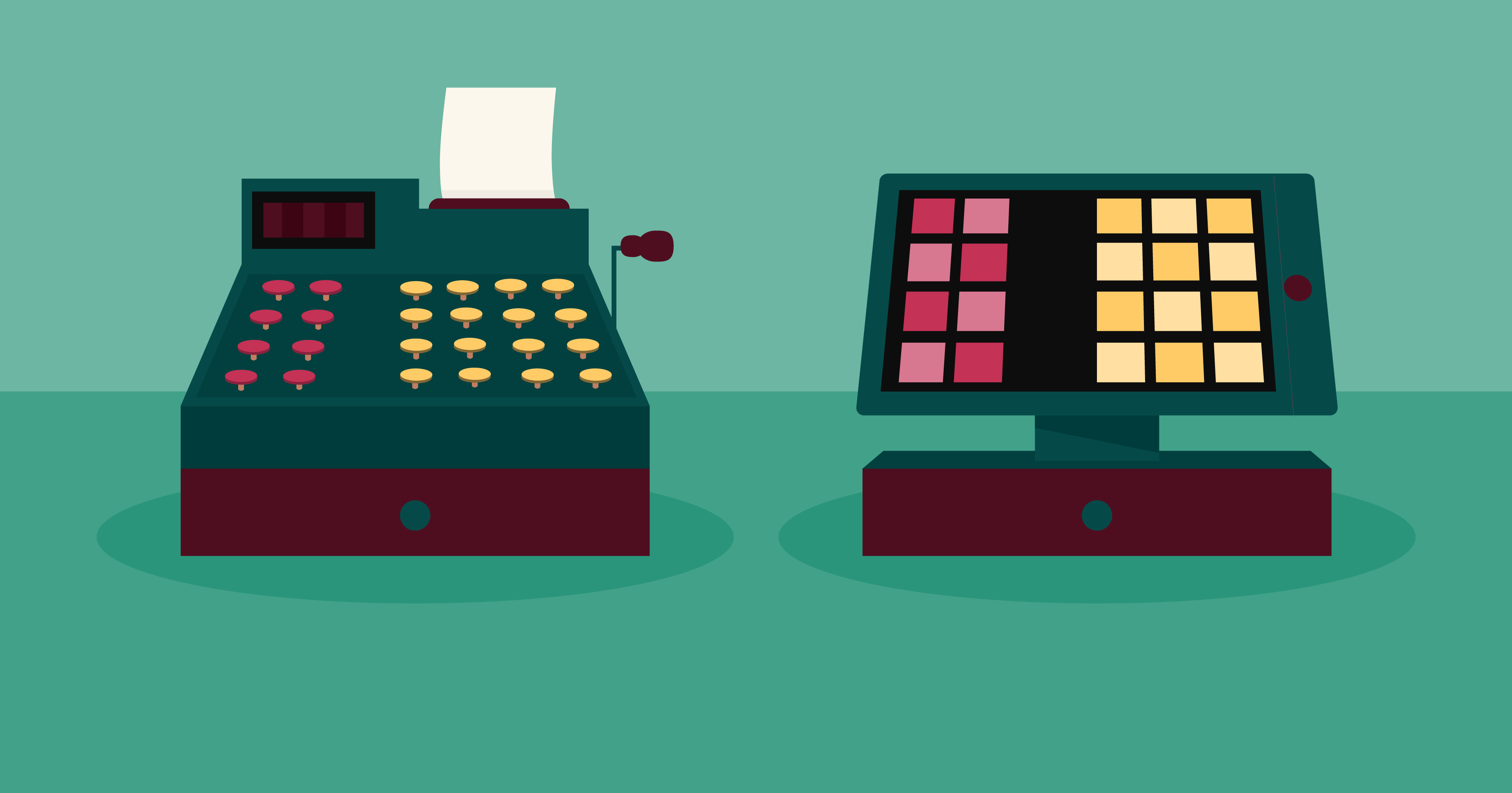 Illustration of cash register and POS system 