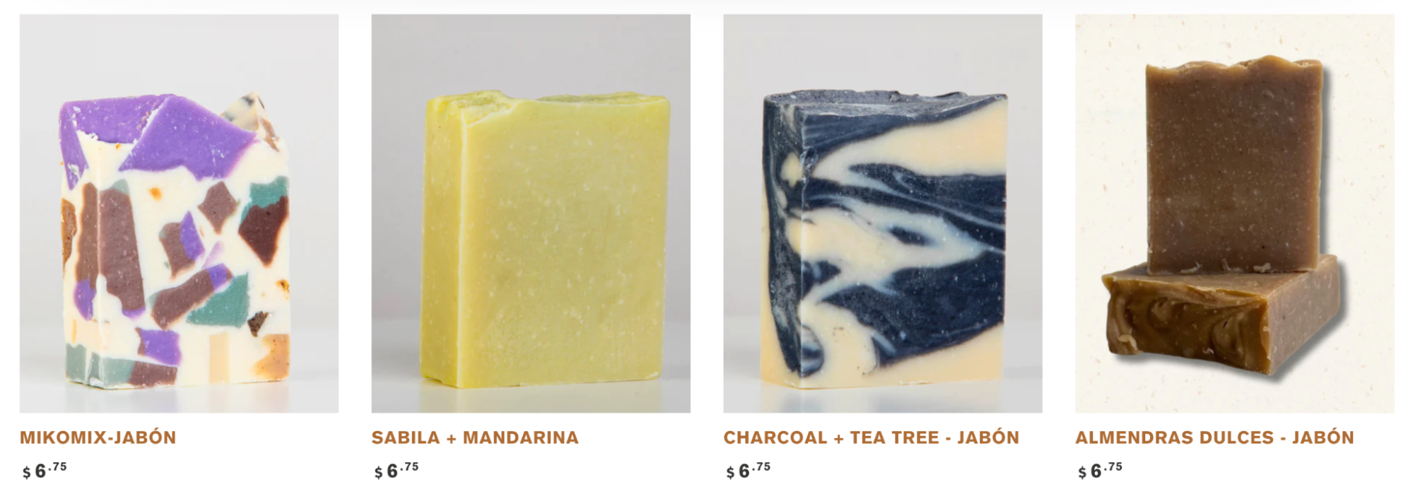 Screenshot of Mikokos soap product thumbnails