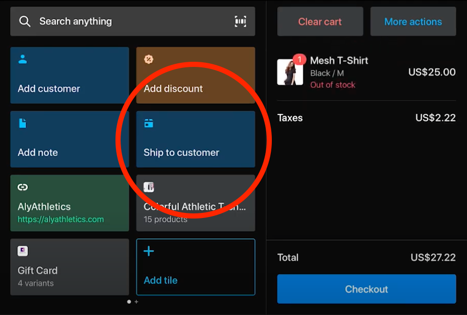 select ship-to-customer from Shopify POS home screen