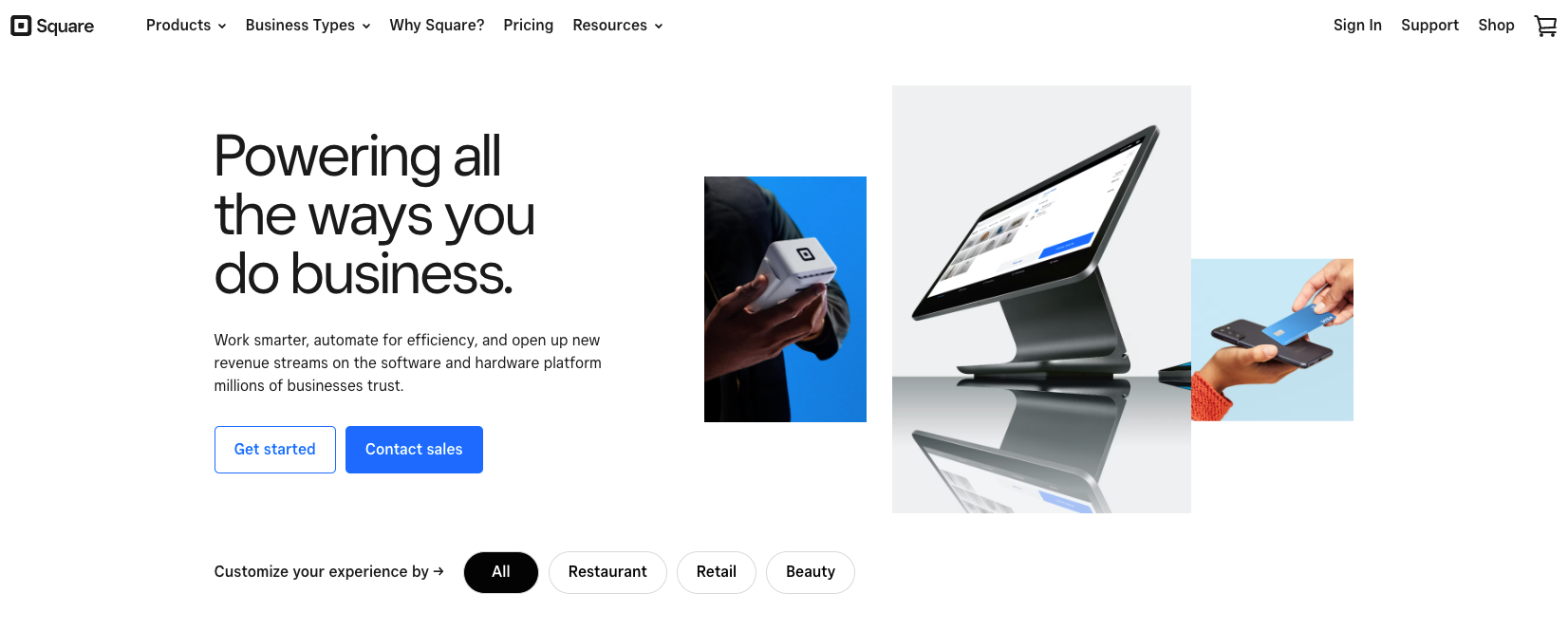 Screenshot of Square homepage