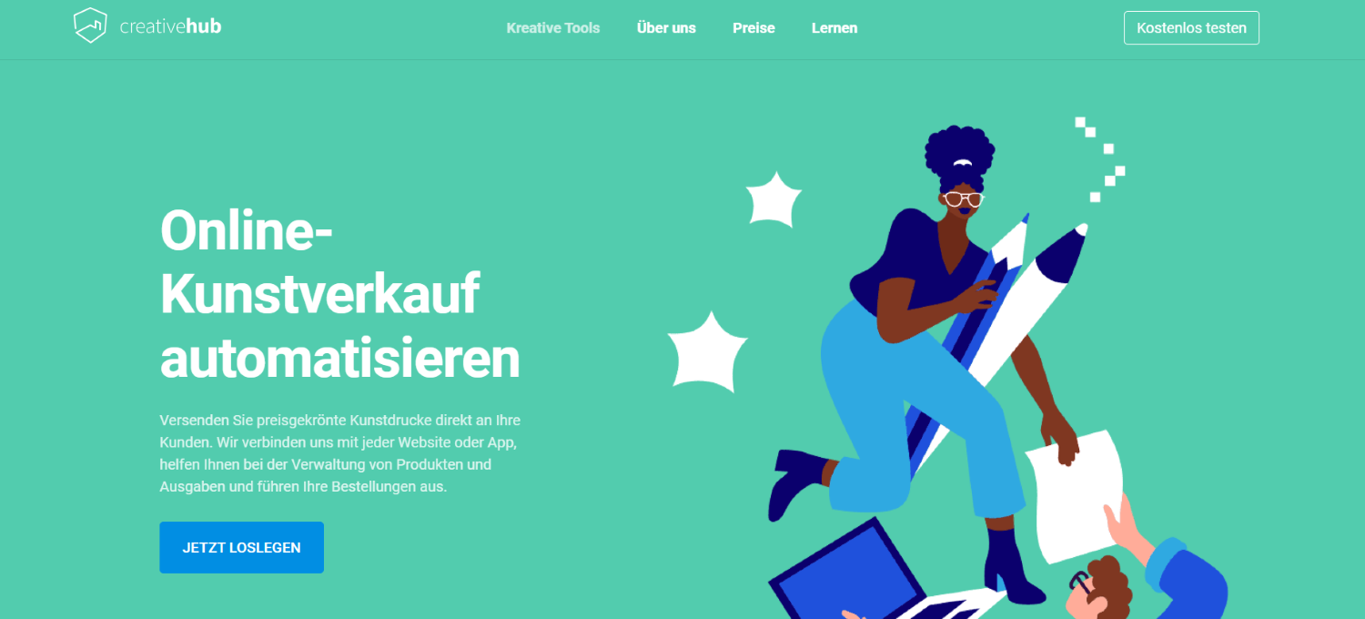 Gezeigt ist die Startseite von CreativeHub.