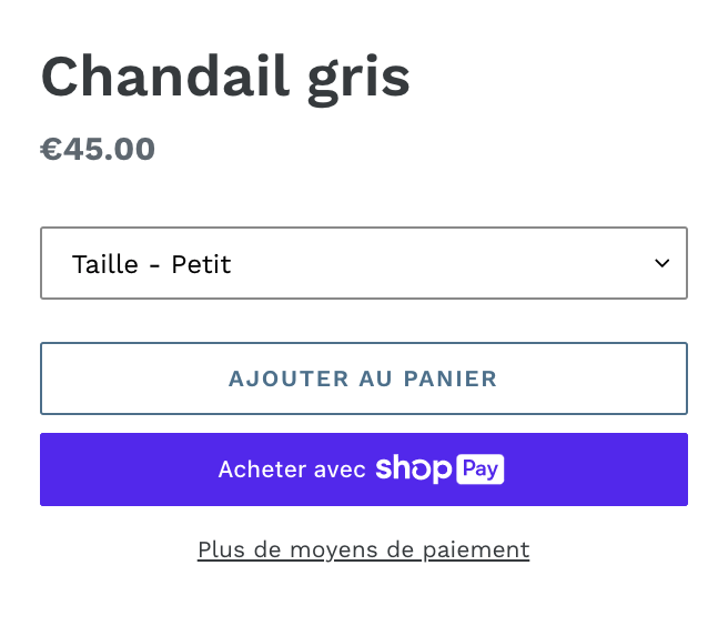 Deux exemples de pages de produits présentant des boutons de paiement dynamique. L’une des pages comporte un bouton sans marque, portant le texte Acheter maintenant. L’autre page comprend un bouton avec marque, portant le texte Acheter avec PayPal.