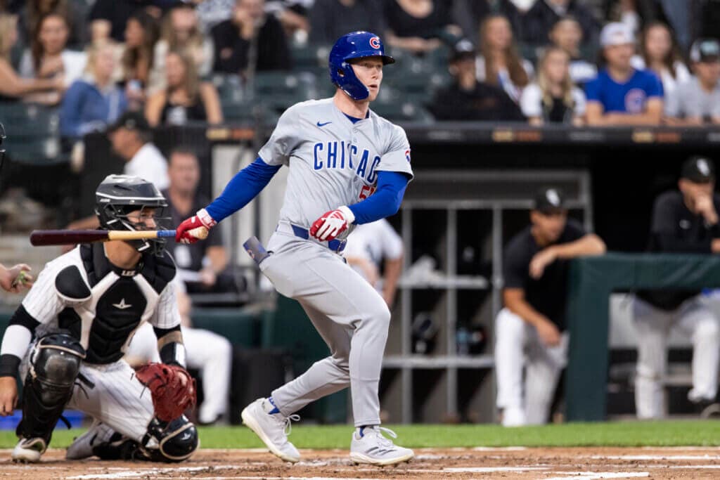 CHICAGO, ILLINOIS - AUGUST 09: Pete Crow-Armstrong #52 of the Chicago Cubs hits a triple in the second inning against the Chicago White Sox at Guaranteed Rate Field on August 09, 2024 in Chicago, Illinois. (Photo by Griffin Quinn/Getty Images)