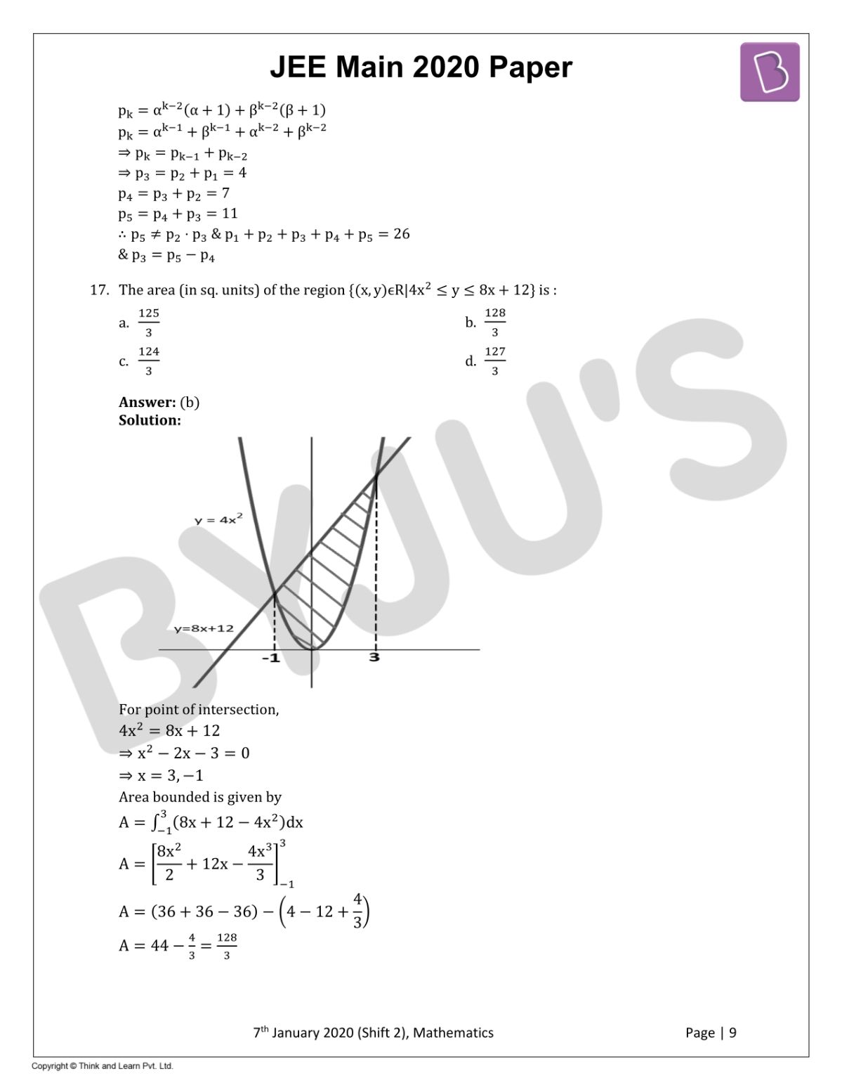 JEE Main 2020 Maths Paper With Solutions Jan 7 Shift 2