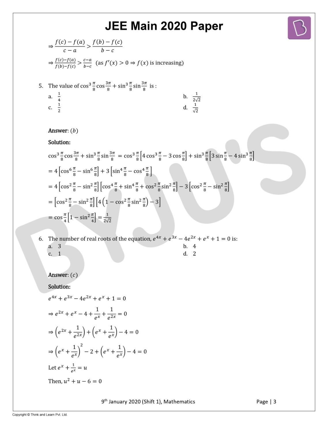 JEE Main 2020 Maths Paper With Solutions Jan 9 Shift 1