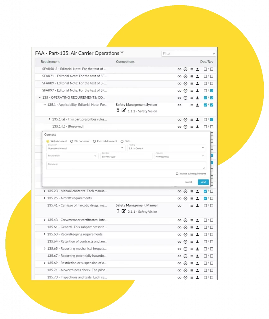 compliance connect FAA and EASA regulations to manuals yellow background