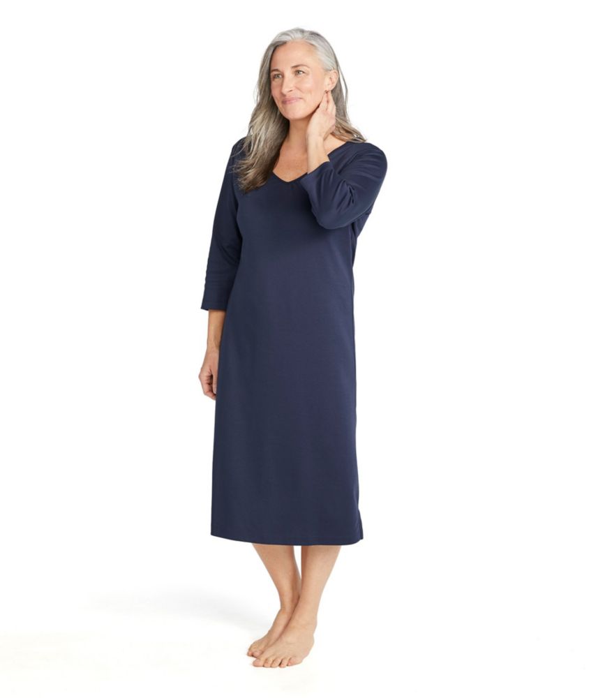 Women's Supima Cotton Nightgown, V-Neck Three-Quarter-Sleeve