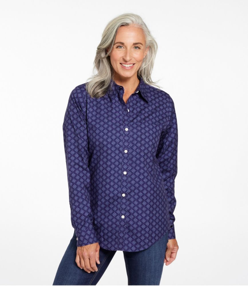 Women's Wrinkle-Free Pinpoint Oxford Shirt, Relaxed Fit Long-Sleeve Print