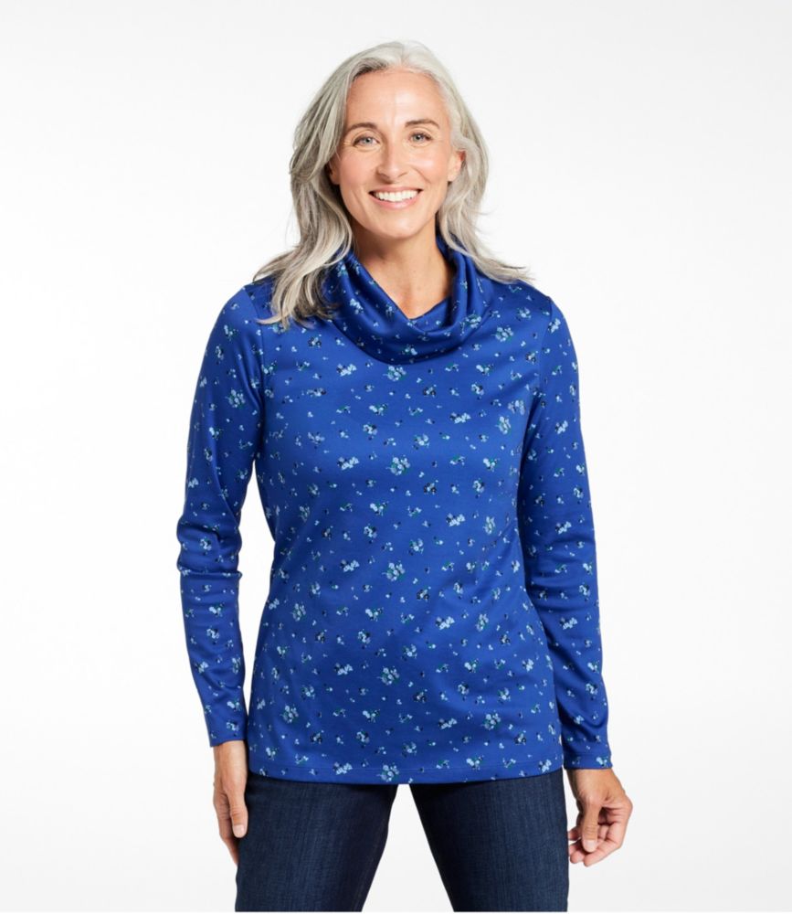 Women's Pima Cotton Tee, Long-Sleeve Cowlneck Print