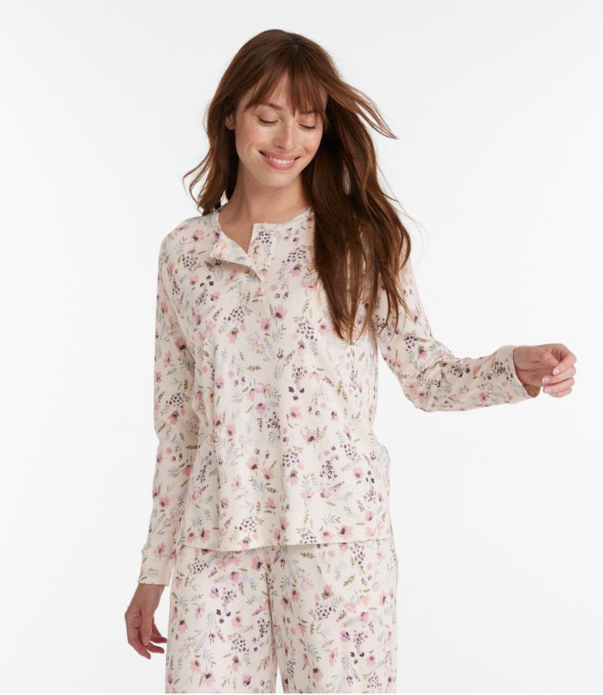 Women's Restorative Sleepwear, Long-Sleeve Henley Print