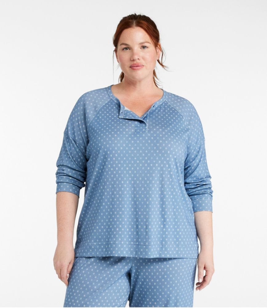 Women's Restorative Sleepwear, Long-Sleeve Henley Print, Chalk Blue Geo, small image number 2