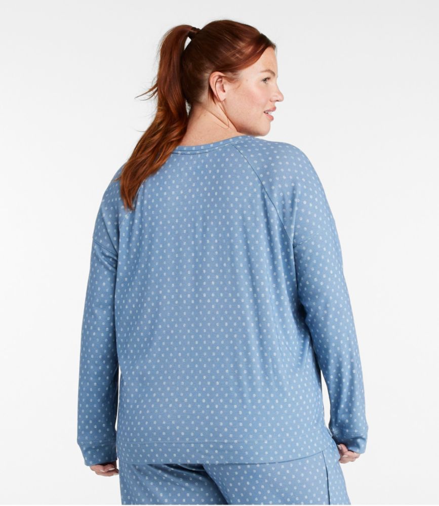 Women's Restorative Sleepwear, Long-Sleeve Henley Print, Chalk Blue Geo, small image number 3