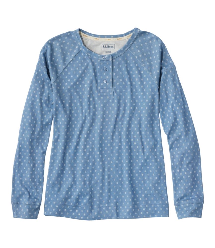 Women's Restorative Sleepwear, Long-Sleeve Henley Print, Chalk Blue Geo, small image number 1