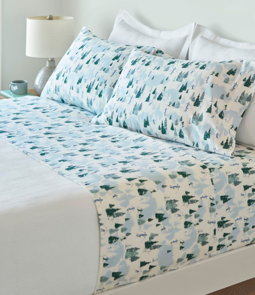 Skier Scenic Flannel Sheet Set Collection, Sea Salt, small image number 2