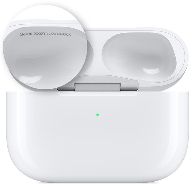 AirPods charging case and wireless charging case serial number