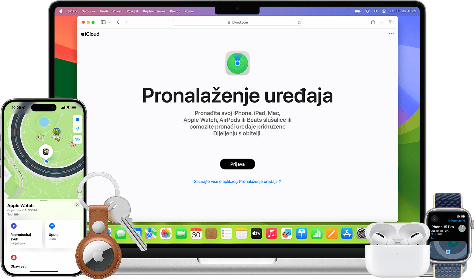 Pronađite AirTag, iPhone ili druge Apple uređaje u aplikaciji Pronalaženje ili na webu.