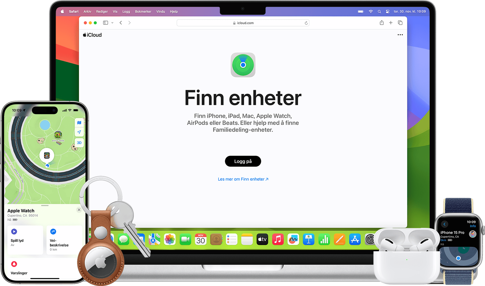 Finn en AirTag, en iPhone eller andre Apple-enheter i Hvor er? eller på nettet.