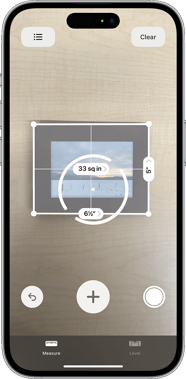 Using the Measure app to measure the dimensions of a rectangle