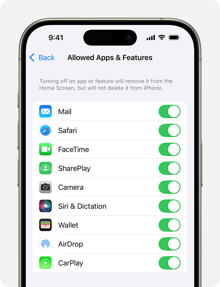 iPhone screen showing Allowed Apps