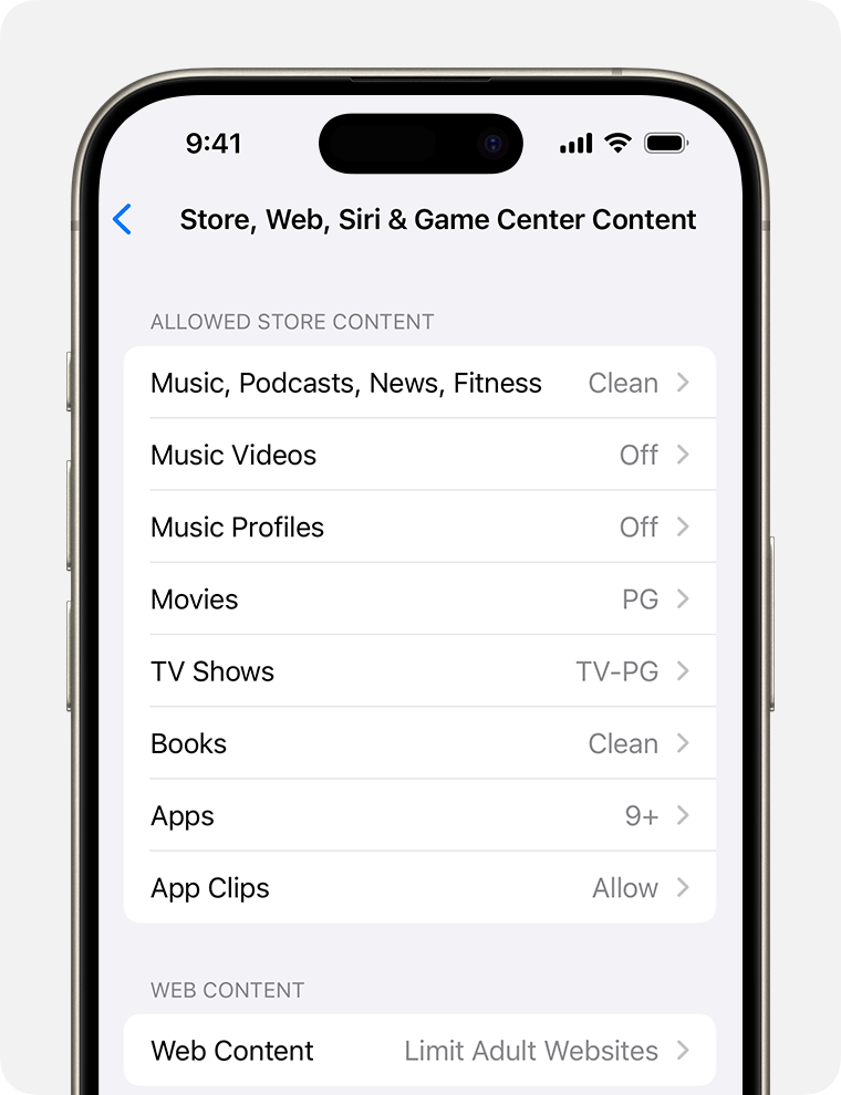 iPhone screen showing Content Restrictions options