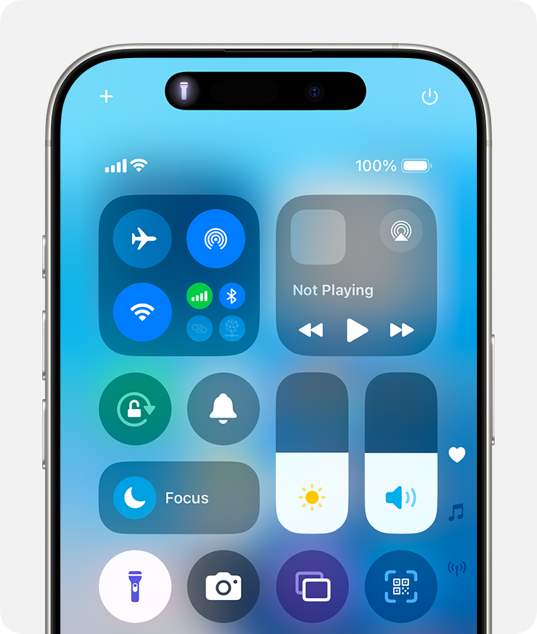 Access the flashlight in Control Center on iOS 18.