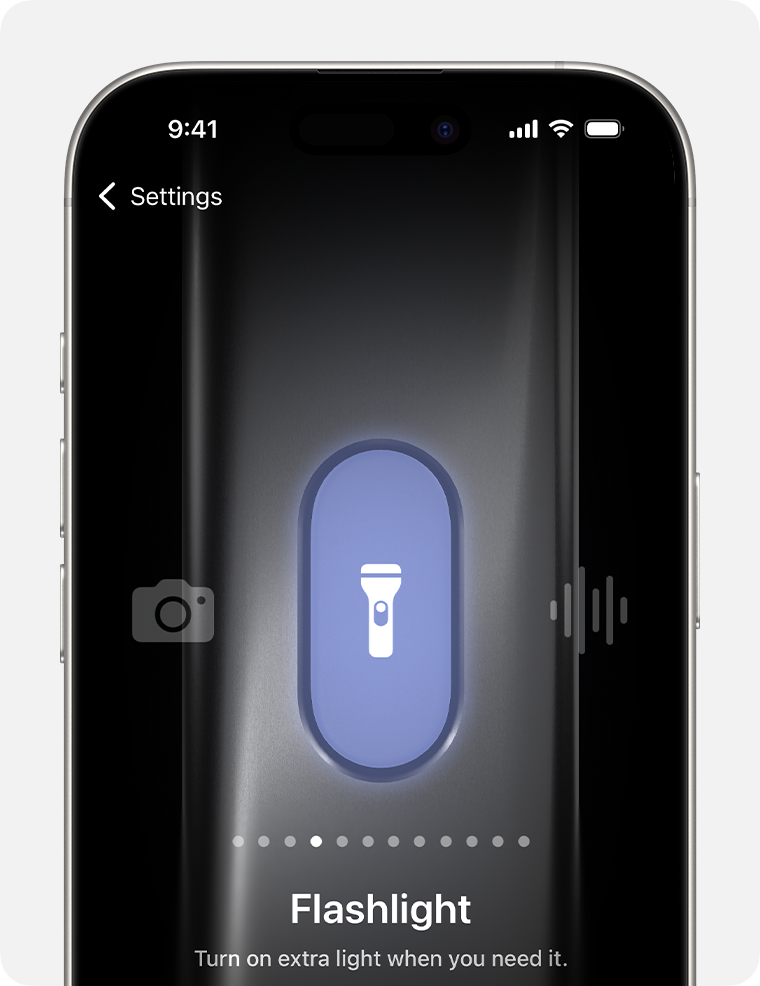 On an iPhone with the Action button, you can assign the flashlight to that button.