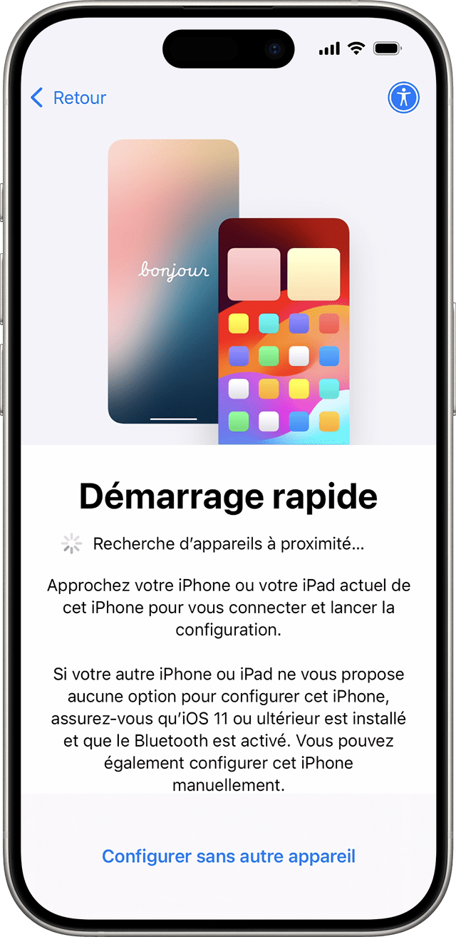 Sous iOS 18, vous pouvez configurer votre nouvel iPhone avec un autre appareil via l’option Démarrage rapide.