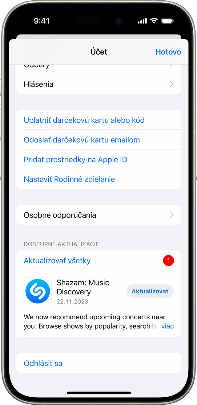 iPhone so zobrazeným tlačidlom Aktualizovať všetky.