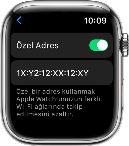 On Apple Watch, turn Private Address on or off