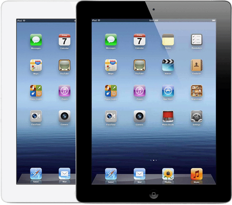 يحتوي iPad (الجيل الثالث) على زر الشاشة الرئيسية وفتحة كاميرا أمامية مستديرة صغيرة