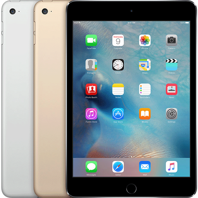 يحتوي iPad mini 4 على زر الشاشة الرئيسية أسفل الشاشة وفتحة كاميرا خلفية مستديرة