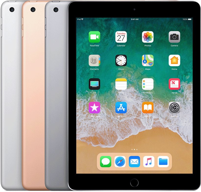 يحتوي iPad (الجيل السادس) على زر الشاشة الرئيسية وفتحة كاميرا خلفية مستديرة