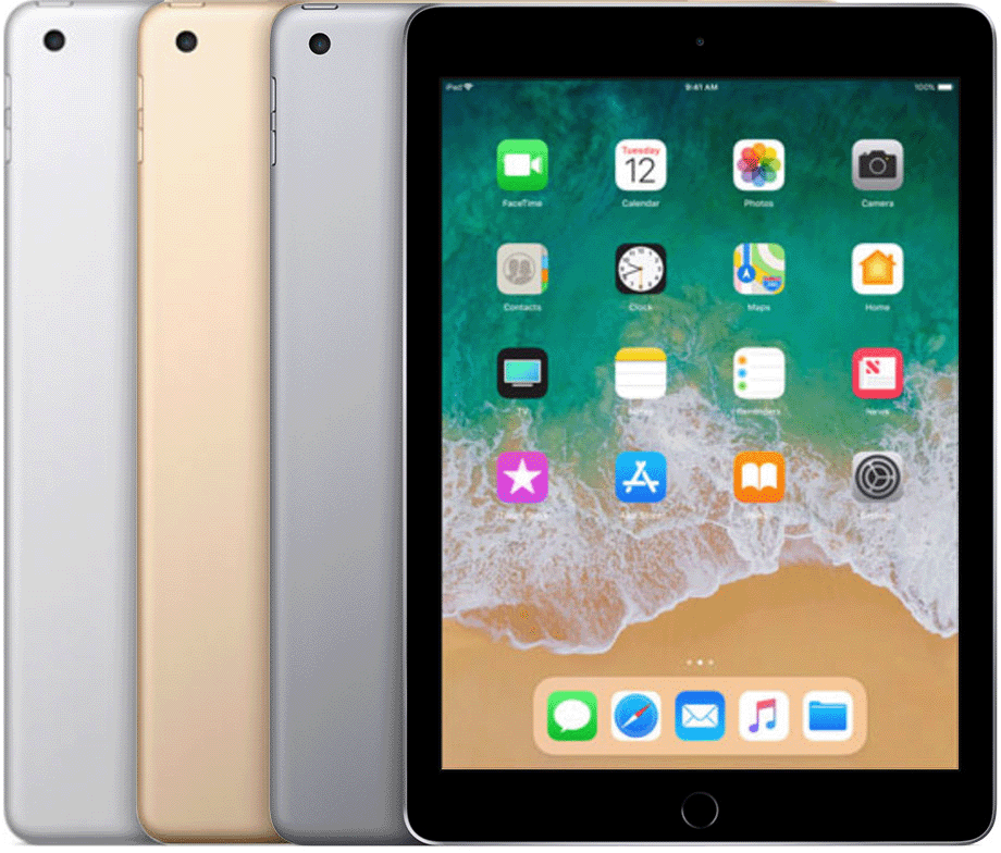 يحتوي iPad (الجيل الخامس) على زر الشاشة الرئيسية وفتحة كاميرا خلفية مستديرة