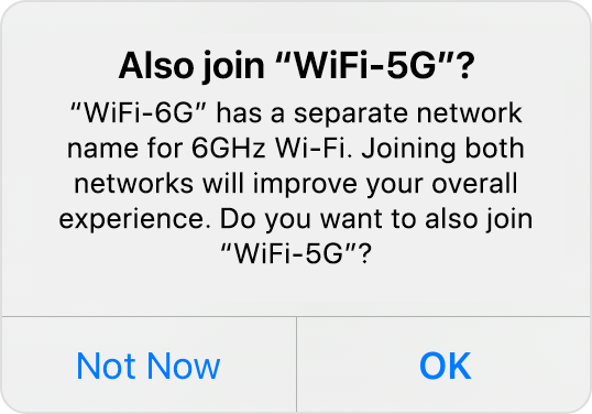 iOS dialog asking whether to also join Wi-Fi 5G