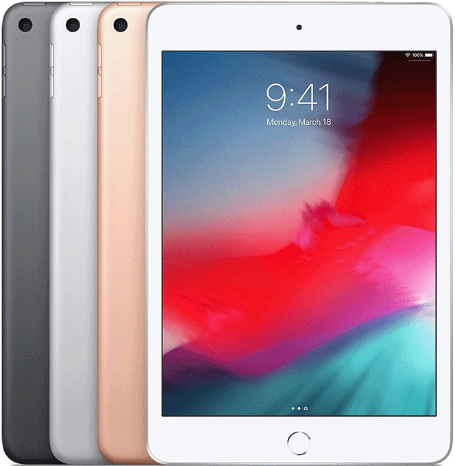 iPad mini (5th generation) has a Home button below the display and a circular rear camera cutout