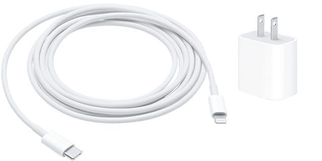 Image d’un câble Lightning vers USB et d’un adaptateur mural USB-C