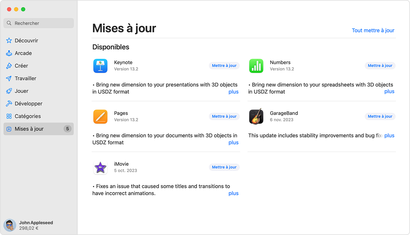 Un Mac affichant la page Mises à jour dans l’App Store.