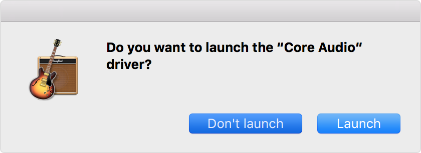 Lancement du pilote de Core Audio dans GarageBand sous elcap
