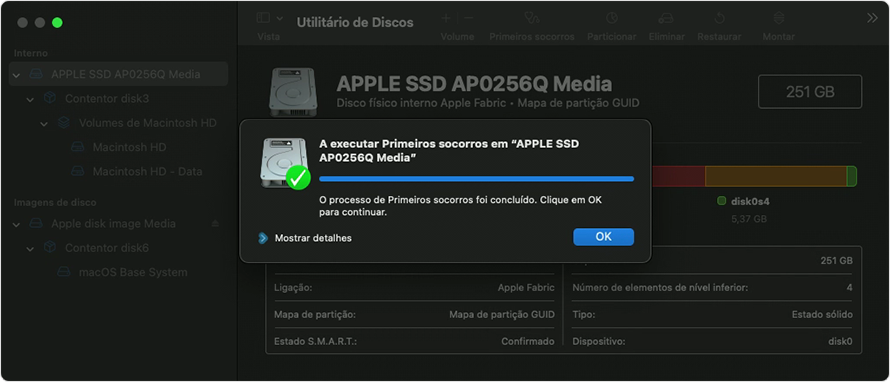 Primeiros socorros de disco: processo concluído