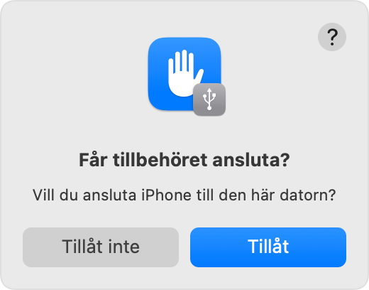 Tillbehörsuppmaning om att tillåta eller inte tillåta tillbehör att ansluta.