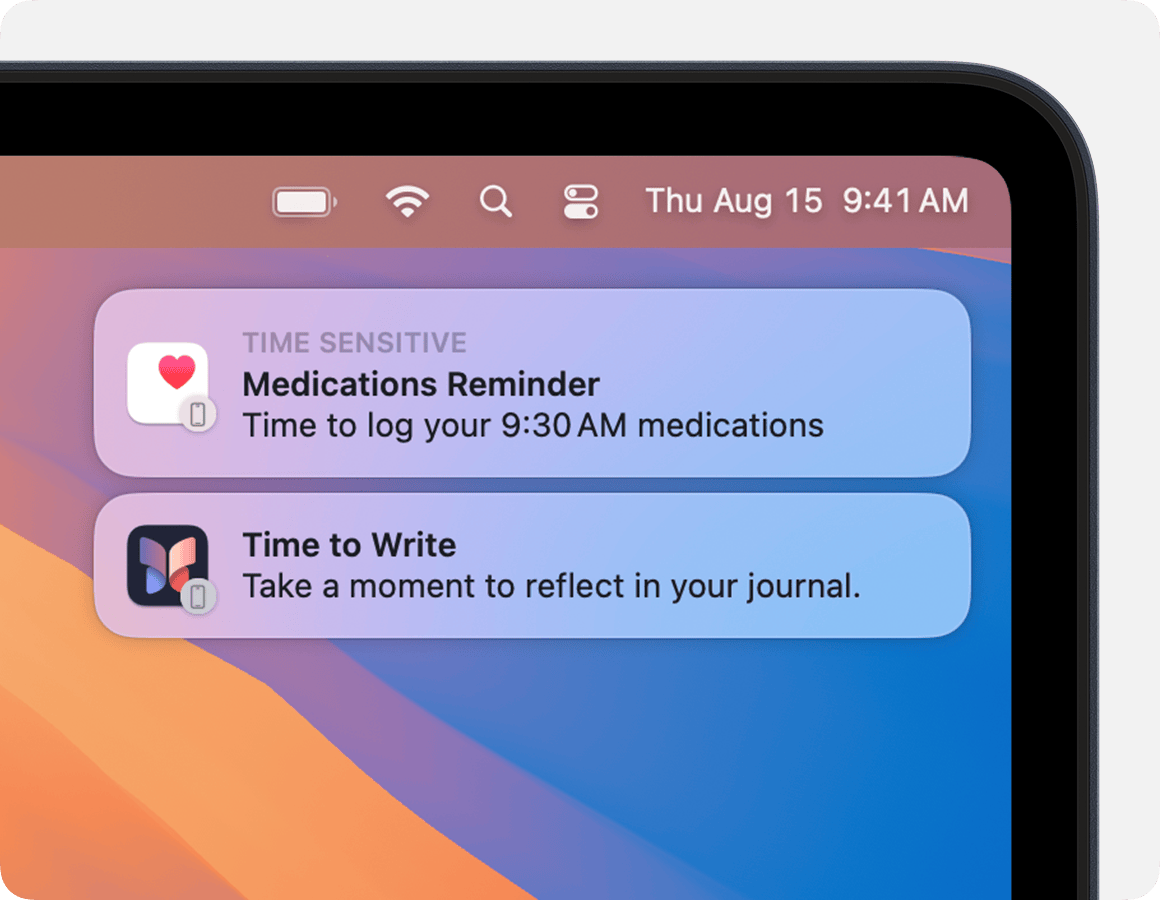 Notifications d’un iPhone sur un Mac