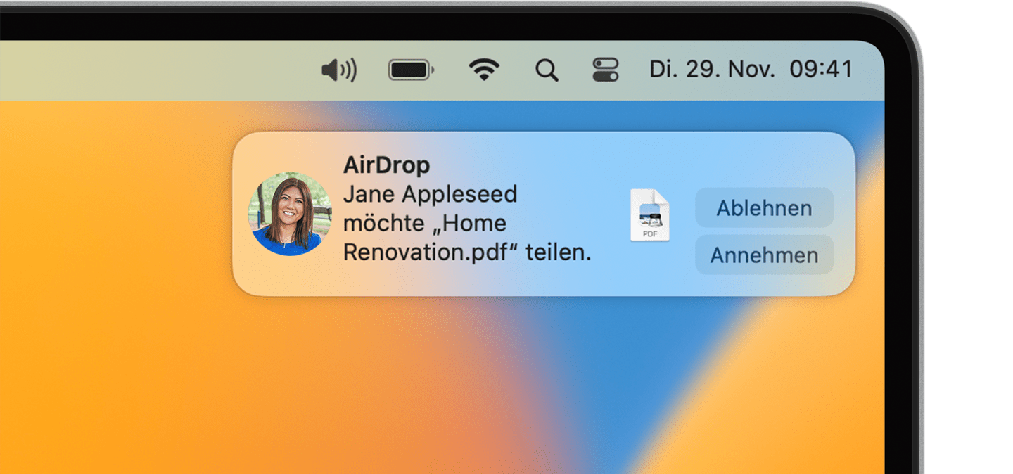 AirDrop-Benachrichtigung