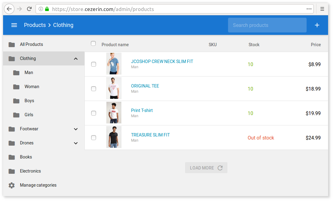 Cezerin Dashboard