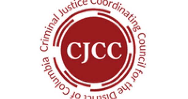 CJCC Logo with maroon circle, white letters and maroon letters surrounding circle spelling out criminal justice coordinating council of the district of columbia