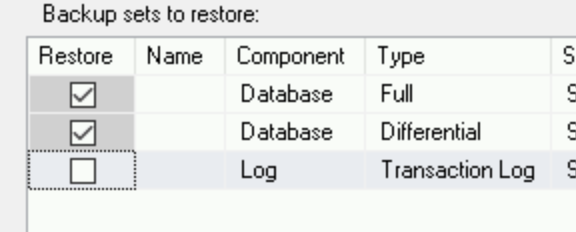 Clear the transaction log row in the backups list