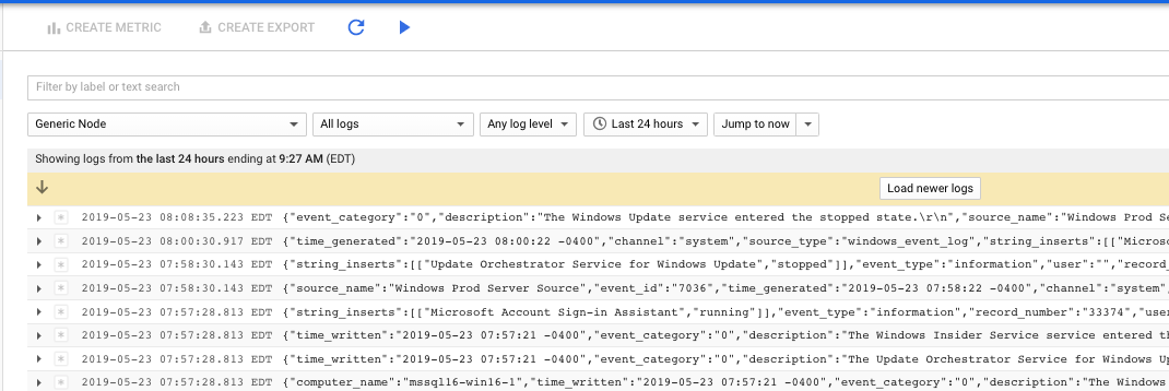 Liste der Logs in Logging