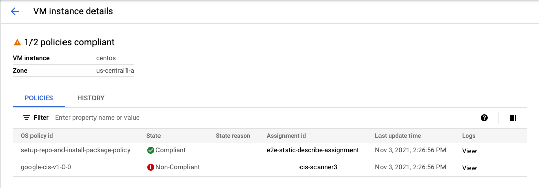 View VM compliance.