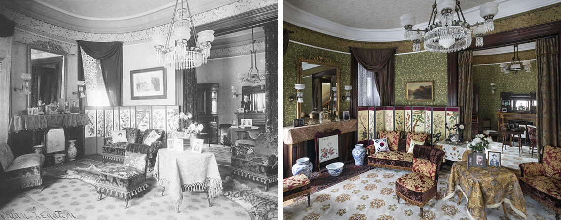 The Old Korean Legation in the United States has been restored to its original appearance. The above images are then and now views of the first-floor reception room. (Photos courtesy of the Korea Heritage Service)