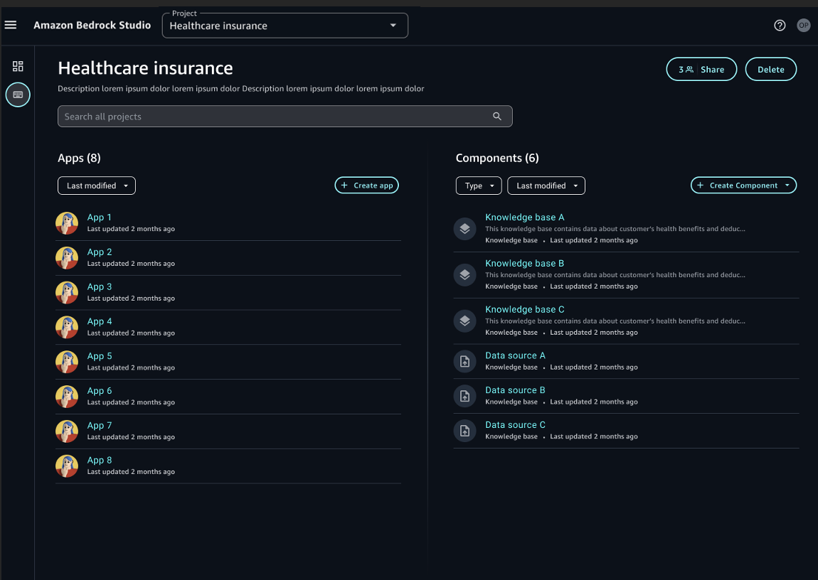 Bedrock Studio healthcare insurance screen